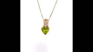 Triangle Peridot & Diamond Drop Pendant Necklace in 10k Yellow Gold