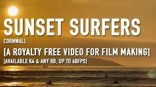 Surfers Paddling-out at Sunset [ROYALTY FREE 4K/any-HD, 60fps] | High Quality Video | Sea | Surfing