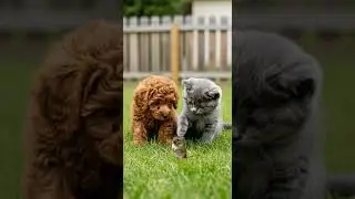 Puppy and Kitten Discover a Tiny Mouse Visitor in the Yard 🐶🐱🐭 #CuteEncounter #AnimalCuriosity