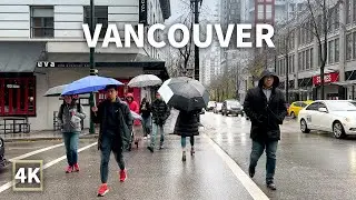 【4K】Downtown Vancouver Walk in the Rain - Seymour Street | BC Canada (Binaural City Sounds)