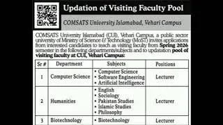 COMSATS University Islamabad Vehari Campus Jobs 2026