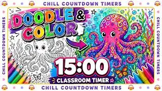 15 Minute Classroom Study Timer  | Relaxing Doodle Drawing & Calm Focus Music