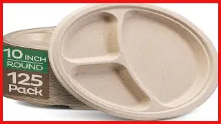 100% Compostable Paper Plates [10 inch - 125-Pack] 3 Compartment Disposable Plates Heavy