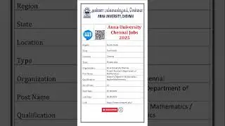Anna University Project Assistant Recruitment 2025 | 01 New Job Vacancy #shorts #freejobhelp