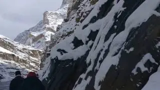 Walking in river zanskar with water upto knee deep