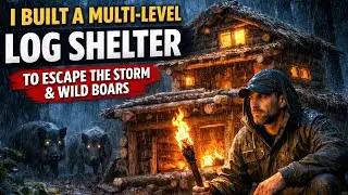 Survival Bushcraft: I Built a Multi-Level Log Shelter to Escape the Storm and Wild Boars