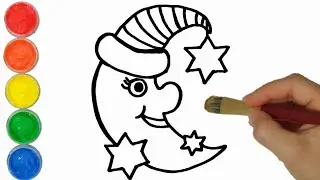 How To Draw The Moon and Star, Drawing and Coloring for Kids