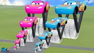 Big & Small Colors One-Wheel Monster Truck Lightning McQueen VS Thomas Train | BeamNG.Drive