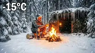 Solo Winter Bushcraft at -15&deg;C ❄️ | Primitive Survival Shelter in a Blizzard