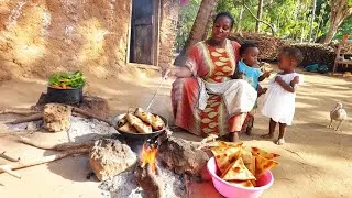 No Meat Tonight | Crispy Green Gram Samosas and Traditional Tea Feast in Our African Village Home🌍☕🔥