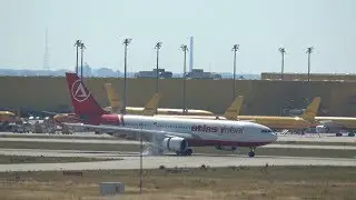 Full Brake Airbus A330-203 TC-AGL Atlas Global landing+take off at Leipzig/Halle Airport