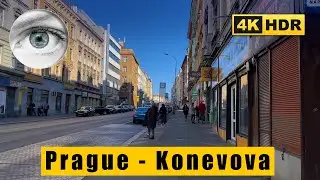 4k Prague walk: Koněvova street at Žižkov district, Czech republic 🇨🇿 HDR ASMR