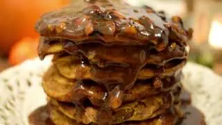 Pumpkin and cinnamon pancakes with Kent cobnut caramel sauce