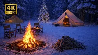 Cozy Winter Camping in 4K: Relaxing Fire Sounds for Sleep & Study