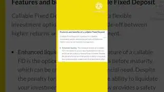 Callable Fixed Deposit Benefits & Features #shorts