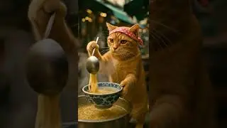 Have you ever seen a cat cooking noodles on the street? 🍜