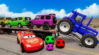 Flatbed Truck McQueen | Transportation with Truck - Pothole vs Car # | BeamNG.Drive Gameplay