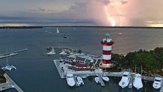 Harbour Town Hilton Head Island Lighthouse Sunset by Drone