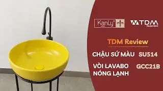 TDM.VN | Review chậu sứ tr&ograve;n m&agrave;u v&agrave;ng Kanly SU514 đặt để b&agrave;n + v&ograve;i nước lavabo n&oacute;ng lạnh GCC21B