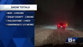 Snowfall totals in central Alabama
