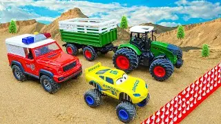 Construction vehicle falls into hole | Rescue crane truck toy story | DIY Car Toys