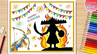 Dussehra Easy Drawing / Indian festival scenery drawing / easy step by step