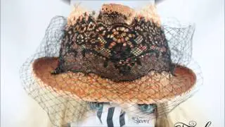Lace Embroidered Face Veil Straw Fedora Hat