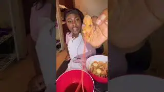 Eating shrimp with the head #seafood ￼#ShrimpBoil