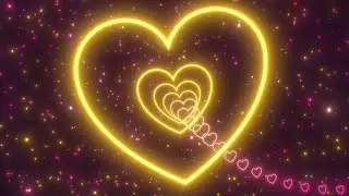 Pink Yellow Moving Heart Shaped Neon Glowing Tunnel Floating In Space 4K Motion Background for Edits