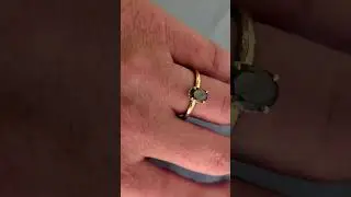 Salt and Pepper Diamond Engagement Ring, Dainty 14K Yellow Gold Hidden Halo Wedding Ring for Her