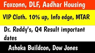 Stock market Latest News| MTAR| VIP| Aadhar Housing| Info edge| Q4 Result dates| DLF| Dr. Reddy's