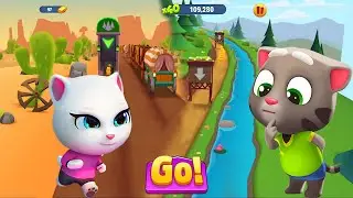 Talking Tom & Angela Chase Raccoon for Gold in Wild West Desert - Talking Tom Gold Run
