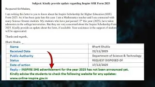 RTI Reply regarding Inspire Scholarship Form 2025