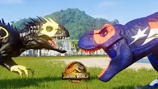 SUPERHERO BATMAN (INDOMINUS REX) vs CAPTAIN AMERICA (T. Rex) MOD Fight - Jurassic World Evolution 2