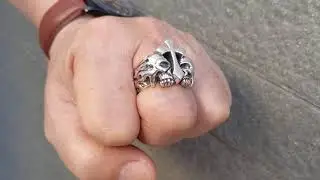 Badass Ring, Silver Flame Cross Skull Biker Rings