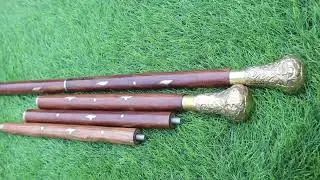 ANTIQUE LOOK SHEESHAM WOOD BRASS KNOB 36 INCH FOLDABLE WALKING CANE STICK