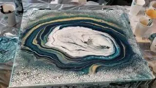 (131) Acrylic pouring fluid art  Satin enamel tree ring pour! cloud effect canvas acrylic painting
