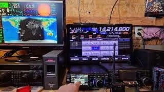 pc monitors and the ham radio shack. ham clock etc
