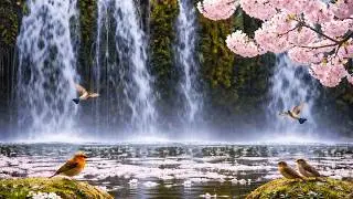 Cherry Blossom Waterfall 🌸 Peaceful Spring Landscapes | Relaxing Music