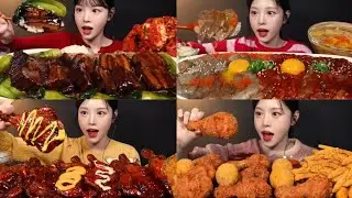 Eat with Boki ASMR Mukbang Compilation: Braised Pork, Soy Shrimp Crab, Jamaican BBQ & Fried Chicken.