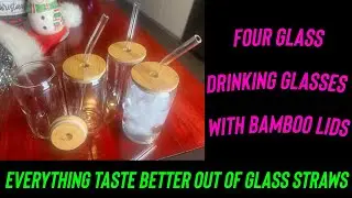 NETANY Drinking Glasses with Glass Straws and Bamboo Lids! Great Gift and makes liquids taste better
