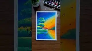 ✨️ Magical Sunset Village Landscape Drawing