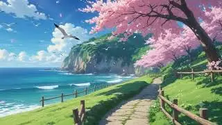 Relaxing Anime Ocean View 🌊 Cherry Blossom Trees | 4K Live Wallpaper