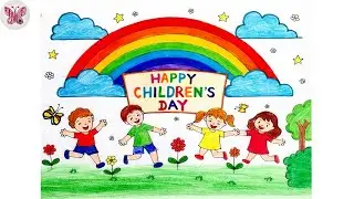 Happy Children&rsquo;s Day Poster Drawing | Simple & Attractive Poster Idea for School