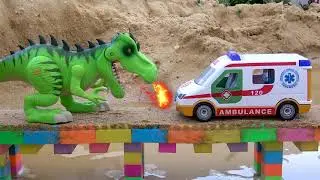Rescue the truck from the pit with excavator and crane truck