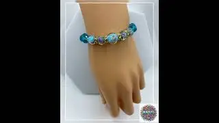 Lampwork Glass Bead Bracelet: Blue Topaz Crystal & 18K Gold Hematite