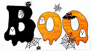 Draw Boo Halloween With Spiders, Ghost and Vampires | Easy Halloween Art for Kids