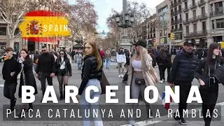 Busy Streets of Barcelona 🇪🇸 Catalunya & La Rambla - Spain January 2024 | City Walking Tour