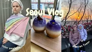 Seoul Vlog🌸| Color analysis, Myeongdong street food, aesthetic caf&eacute;s & Namsan Tower sunset 🌅