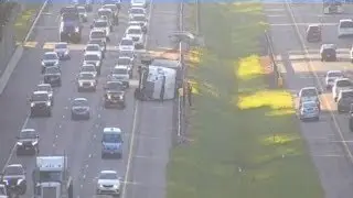 Tractor Trailer Flips Over & Hits Overhead Sign Support Post In Newport News, Virginia 
